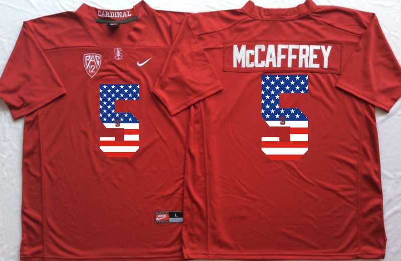 Stanford Cardinals #5 Christian McCaffrey Red USA Flag College Stitched Jersey