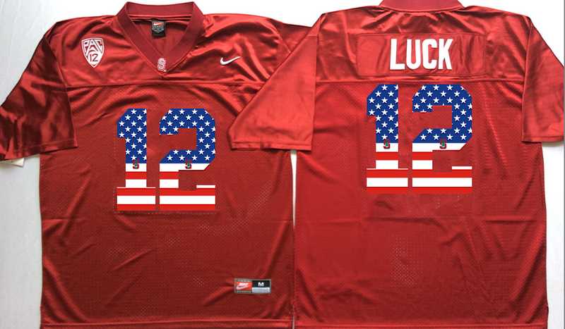 Stanford Cardinals #12 Andrew Luck Red USA Flag College Stitched Jersey