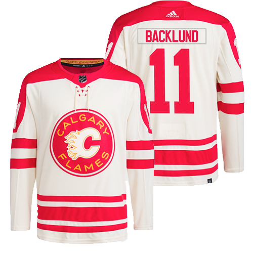 Mens NHL Calgary Flames #11 Mikael Backlund Adidas Primegreen 2023 Heritage Classic Cream