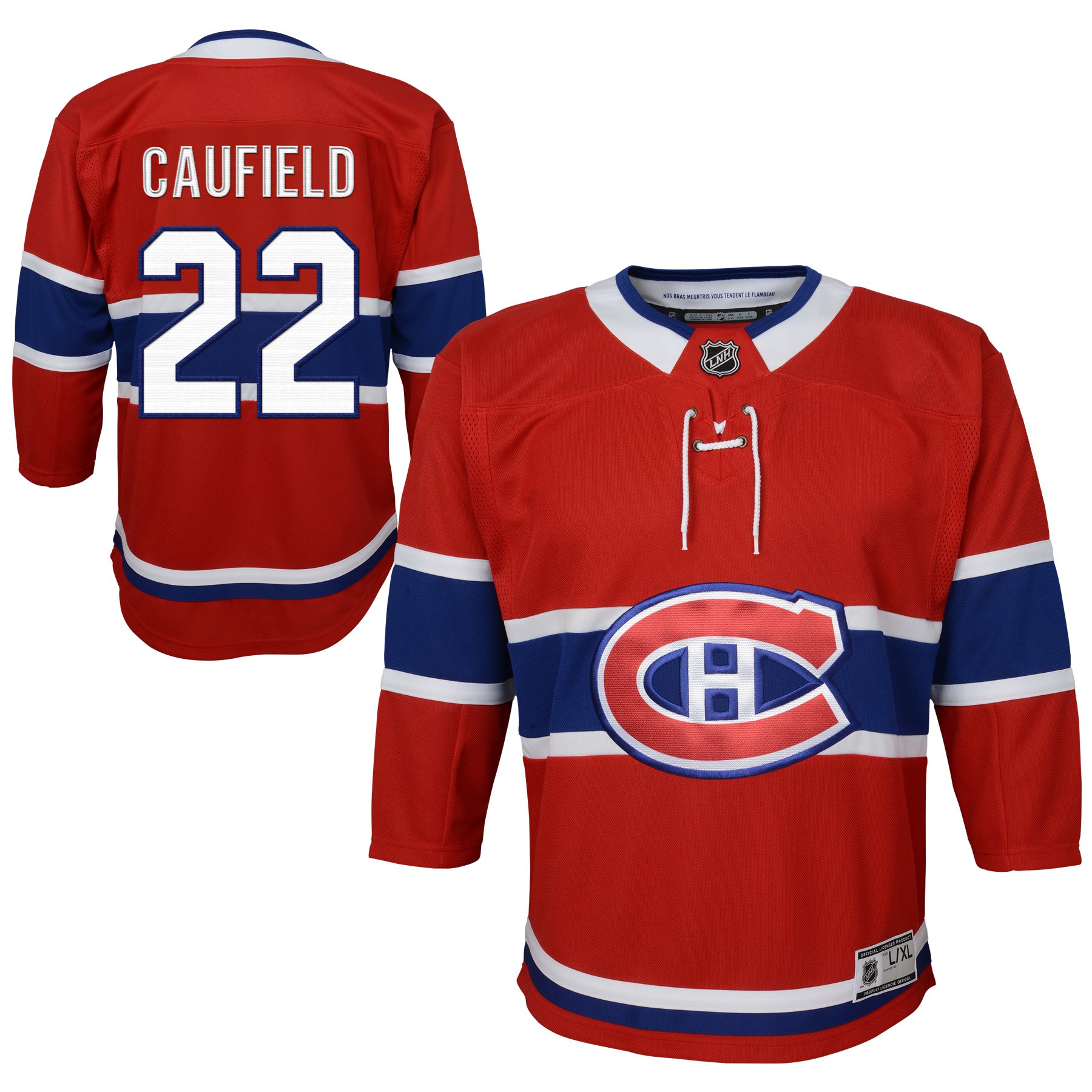 Youth NHL Montreal Canadiens #22 Cole Caufield Home Red