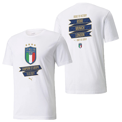 Mens Italy National Soccer Team 2020-21 Euro Champions Puma White T-Shirt