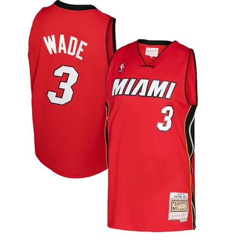 Mens NBA Miami Heat #3 Dwayne Wade Mitchell & Ness 2005-06 Red Hardwood Classics Swingman