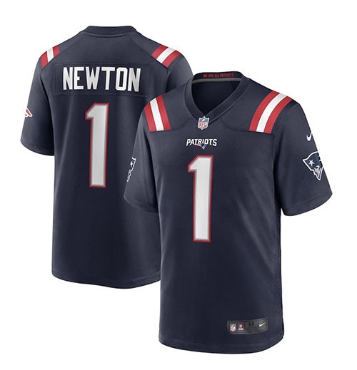Mens NFL New England Patriots #1 Cam Newton Nike Navy Game Player Jersey