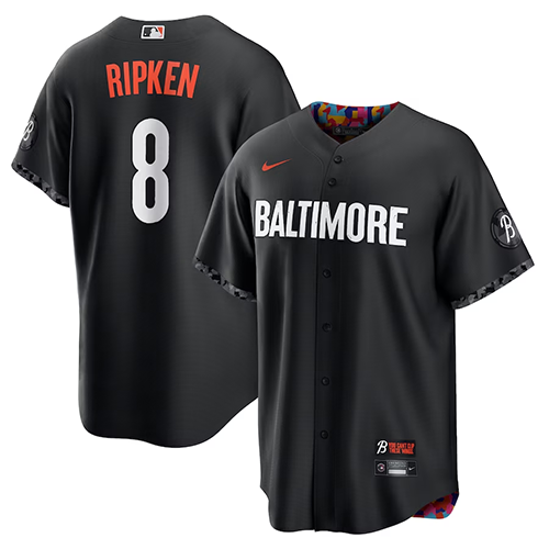 Mens #8 Cal Ripken Baltimore Orioles Nike City Connect Replica Player Jersey - Black