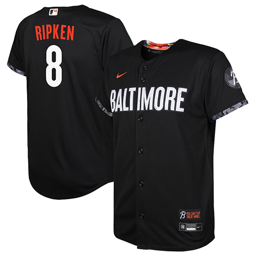 Mens #8 Cal Ripken Baltimore Orioles Nike Toddler City Connect Replica Player Jersey - Black