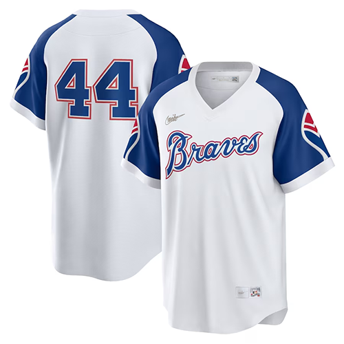 Atlanta Braves #44 Hank Aaron Nike Home Cooperstown Collection Player Jersey - White