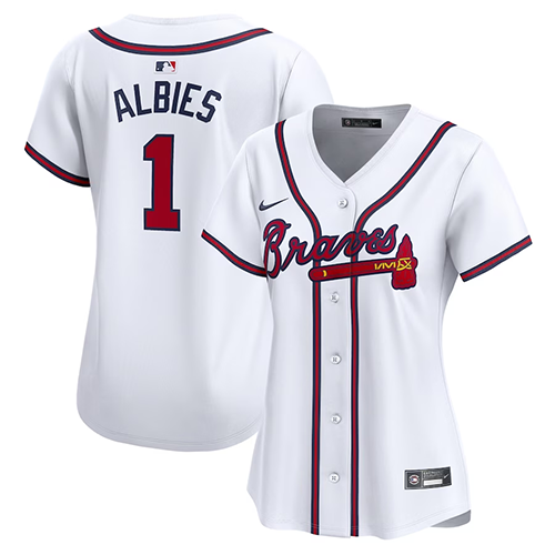 Atlanta Braves Womens #1 Ozzie Albies Nike Home Limited Player Jersey - White