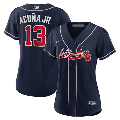 Atlanta Braves Womens #13 Ronald Acuna Jr. Nike Alternate Replica Player Jersey - Navy