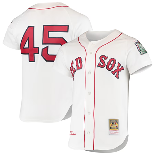 Boston Red Sox #45 Pedro Martinez Mitchell & Ness 1999 Cooperstown Collection Home Authentic Jersey - White
