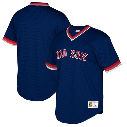 Boston Red Sox #Blank Mitchell & Ness Cooperstown Collection Mesh Wordmark V-Neck Jersey - Navy