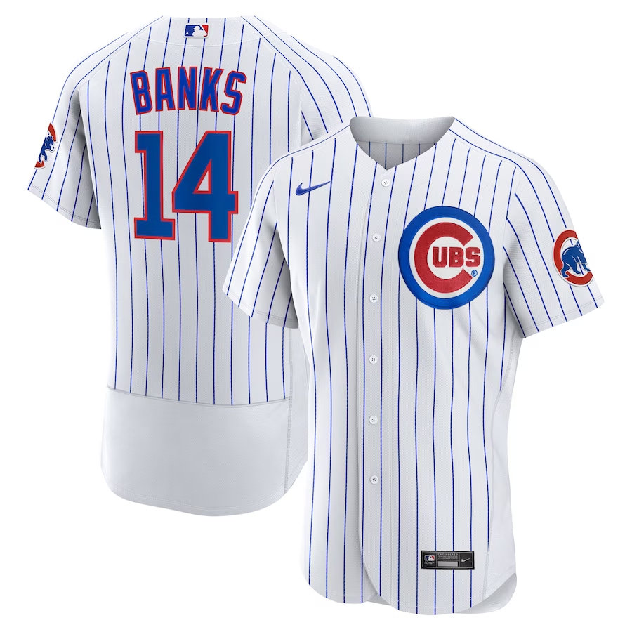 Chicago Cubs #14 Ernie Banks Nike Home Authentic Retired Player Jersey- White