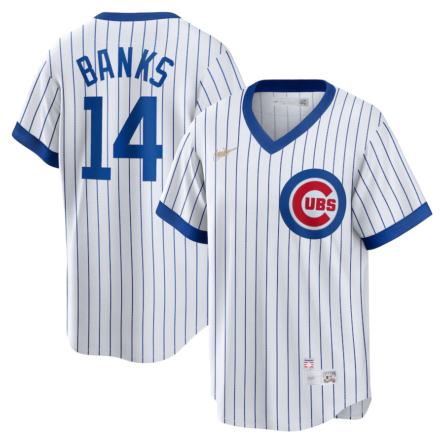 Chicago Cubs #14 Ernie Banks Nike Home Cooperstown Collection Player Jersey- White