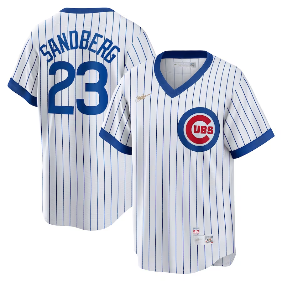 Chicago Cubs #23 Ryne Sandberg Nike Home Cooperstown Collection Player Jersey- White
