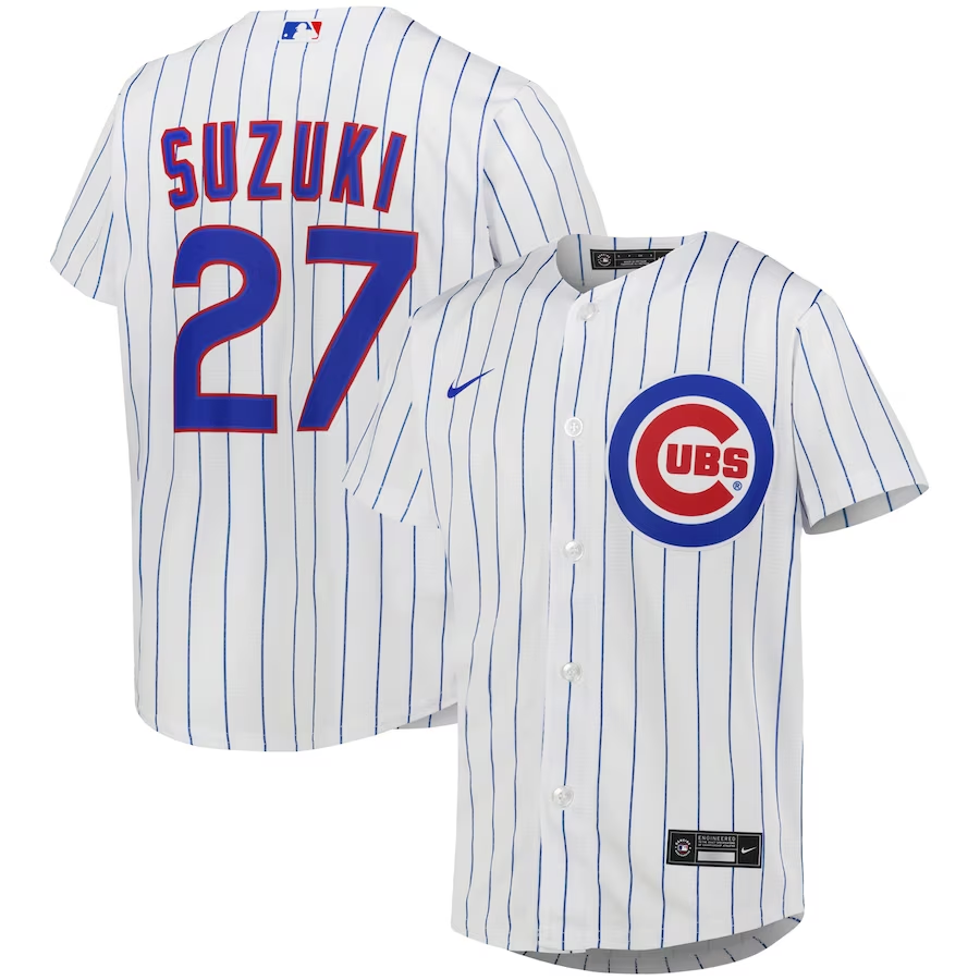 Chicago Cubs Youth #27 Seiya Suzuki Nike Alternate Replica Player Jersey- White