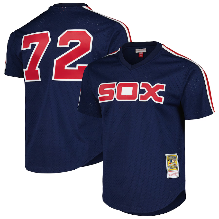 Chicago White Sox #72 Carlton Fisk Mitchell & Ness Cooperstown Collection Mesh Batting Practice Jersey- Navy