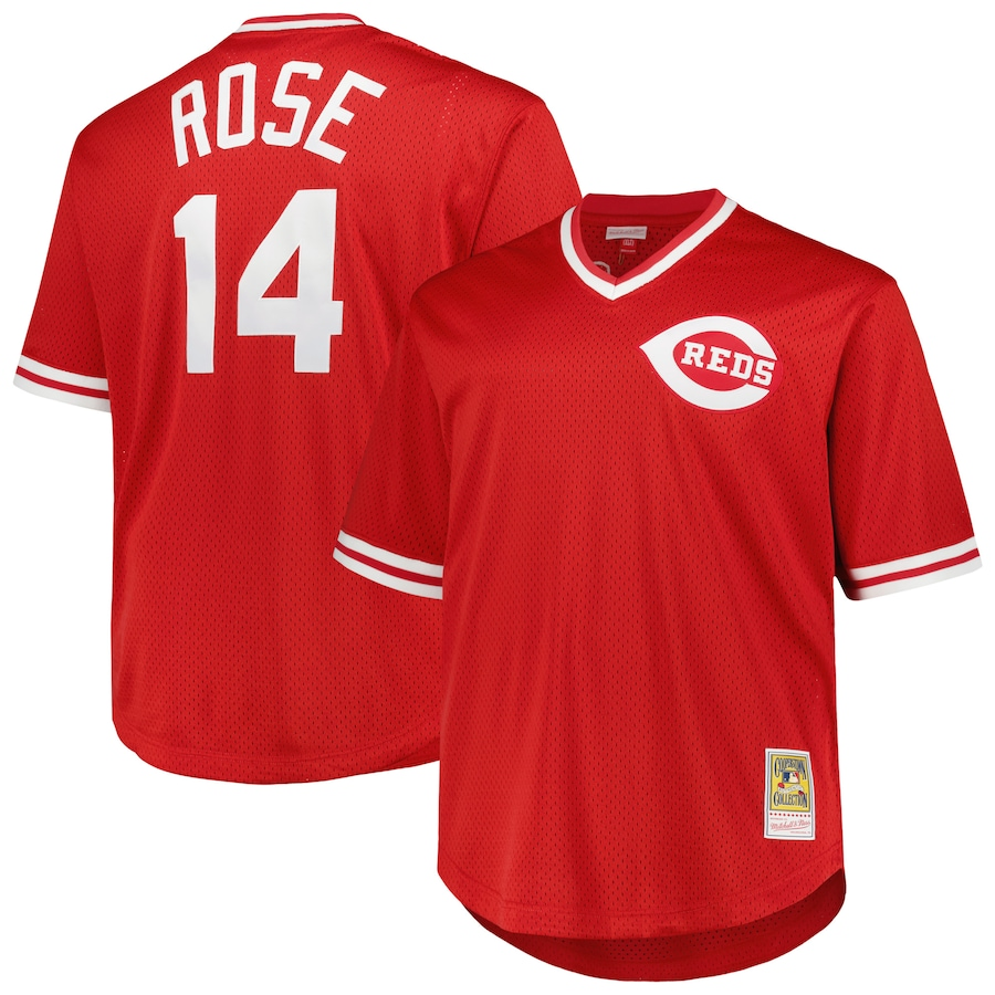 Cincinnati Reds #14 Pete Rose Mitchell & Ness 1984 Cooperstown Collection Mesh Pullover Jersey- Red