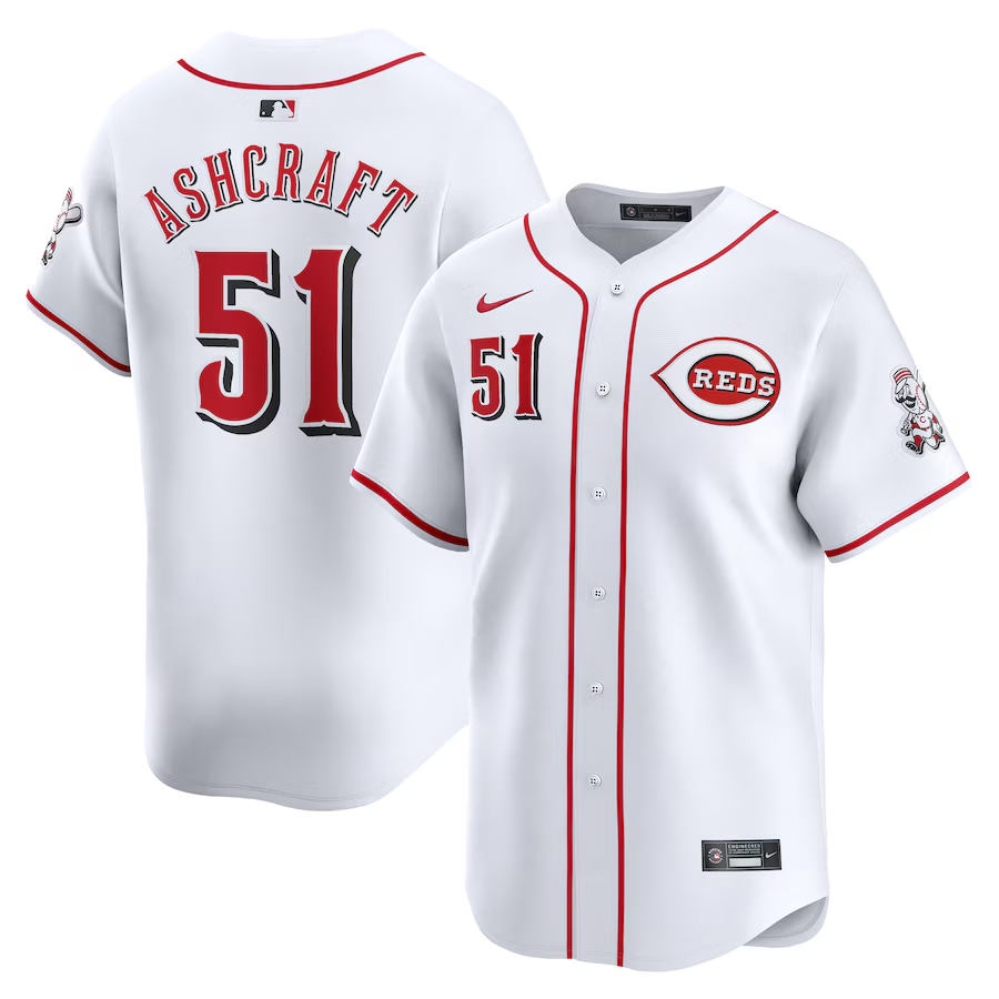 Cincinnati Reds #51 Graham Ashcraft Nike Home Limited Player Jersey- White