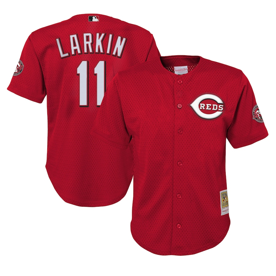 Cincinnati Reds Youth #11 Barry Larkin Mitchell & Ness Cooperstown Collection Mesh Batting Practice Jersey- Red (2)