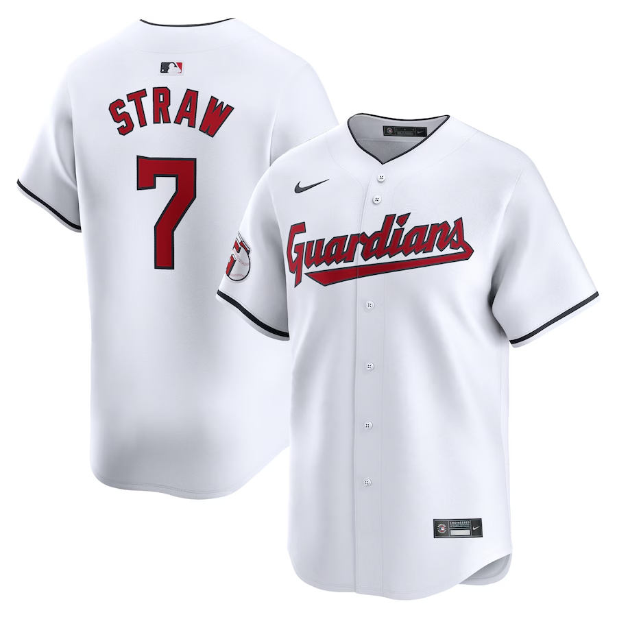 Cleveland Guardians #7 Myles Straw Nike Home Limited Player Jersey- White