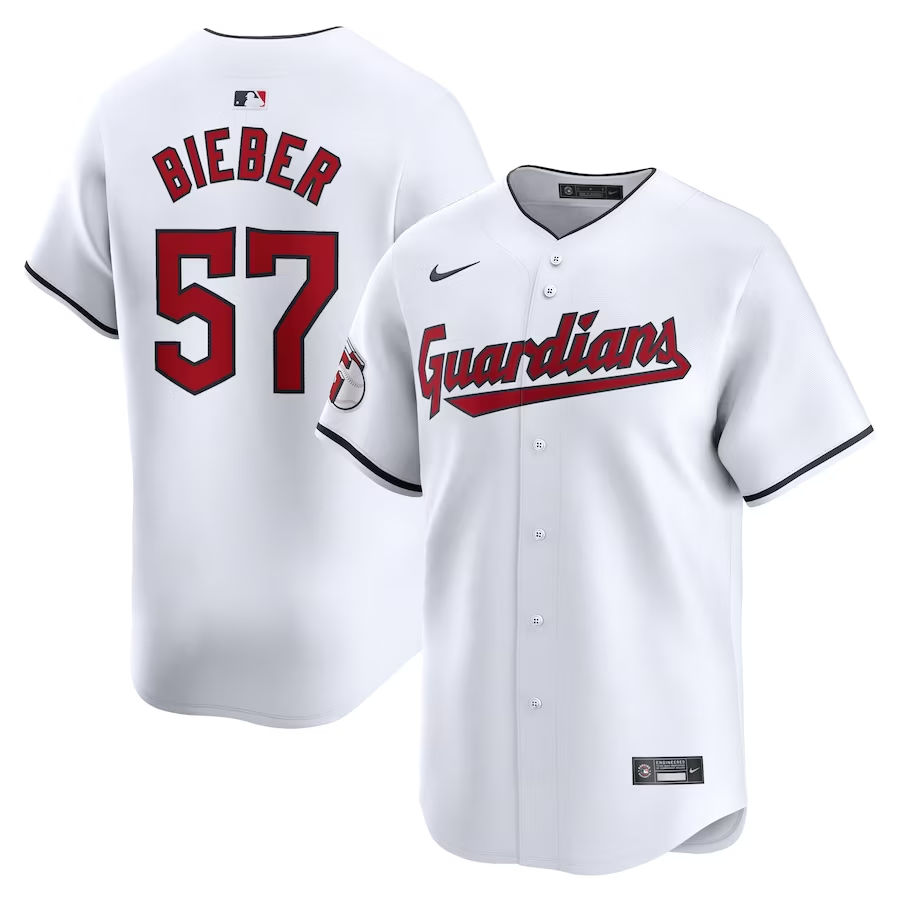 Cleveland Guardians #57 Shane Bieber Nike Home Limited Player Jersey- White