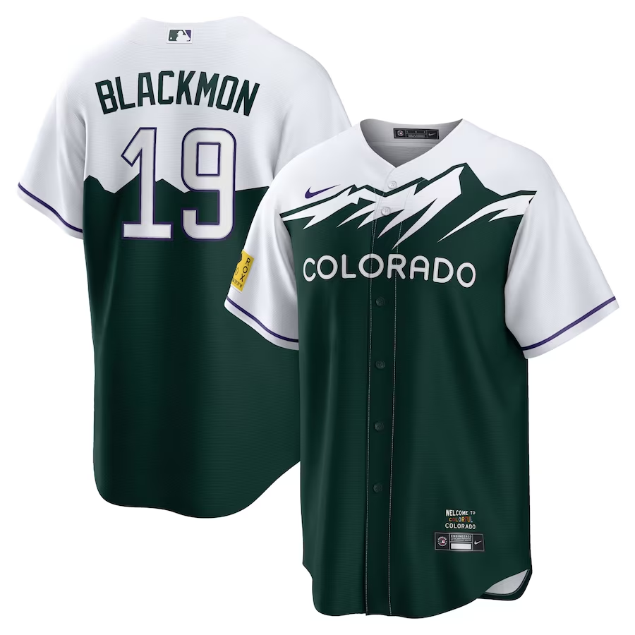 Colorado Rockies #19 Charlie Blackmon Nike City Connect Replica Player Jersey- WhiteForest Green