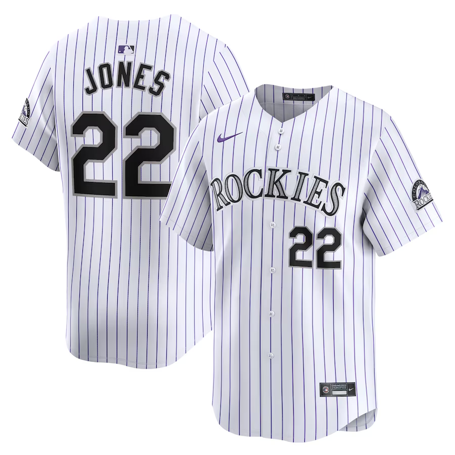 Colorado Rockies #22 Nolan Jones Nike Home Limited Player Jersey- White