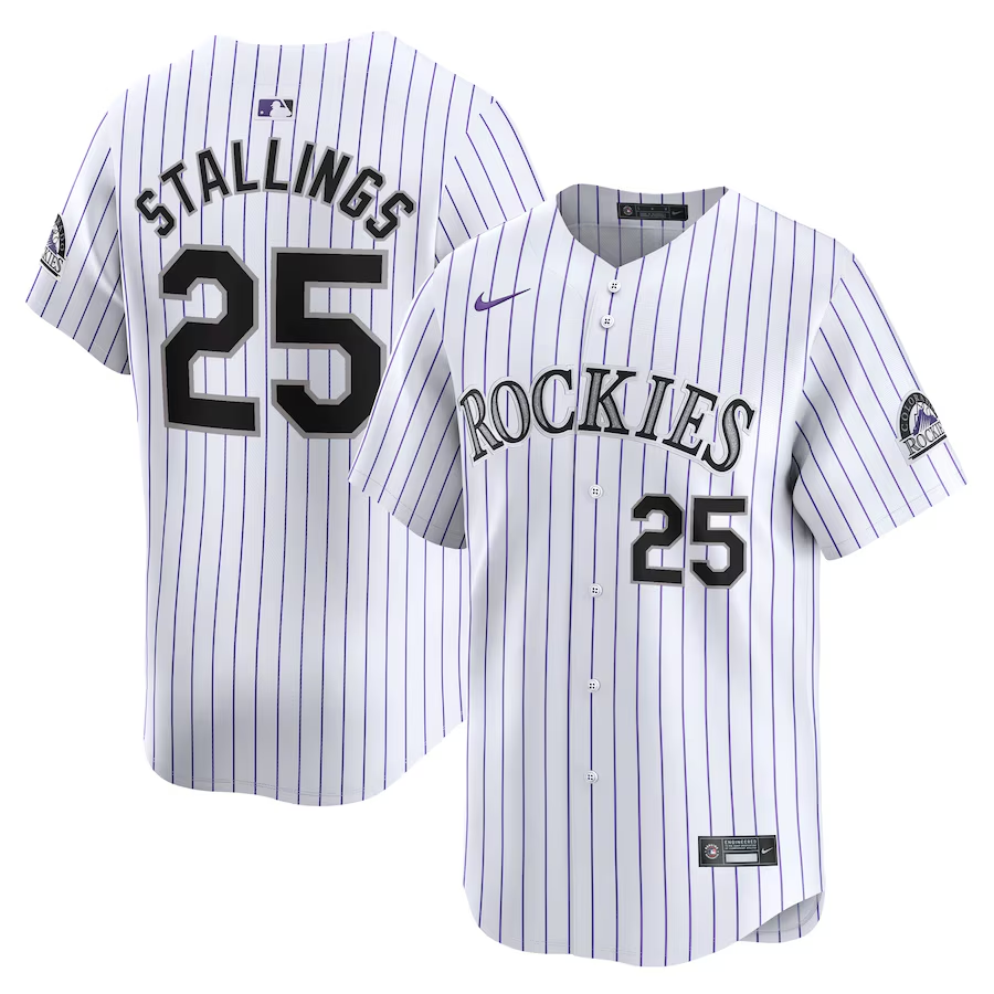 Colorado Rockies #25 Jacob Stallings Nike Home Limited Player Jersey- White
