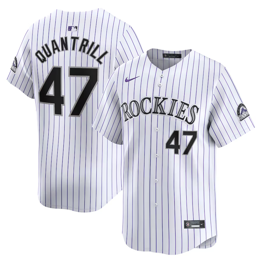 Colorado Rockies #47 Cal Quantrill Nike Home Limited Player Jersey- White