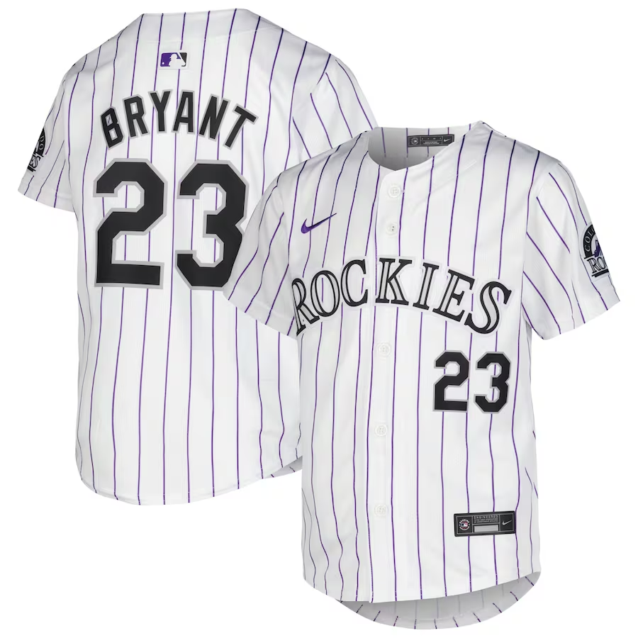 Colorado Rockies Youth #23 Kris Bryant Nike Home Limited Player Jersey- White