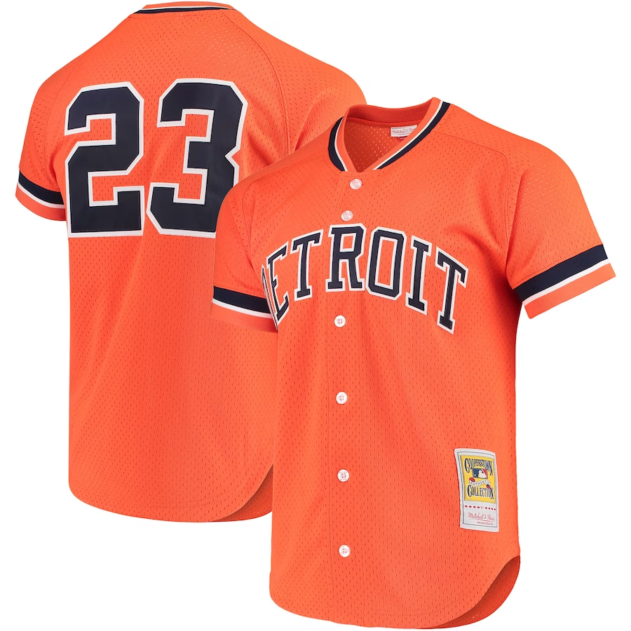 Detroit Tigers #23 Kirk Gibson Mitchell & Ness Cooperstown Collection Mesh Batting Practice Button-Up Jersey- Orange