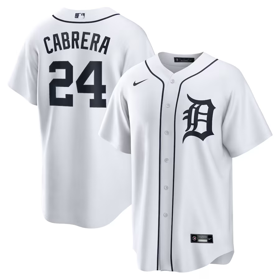 Detroit Tigers #24 Miguel Cabrera Nike Home Replica Player Name Jersey- White