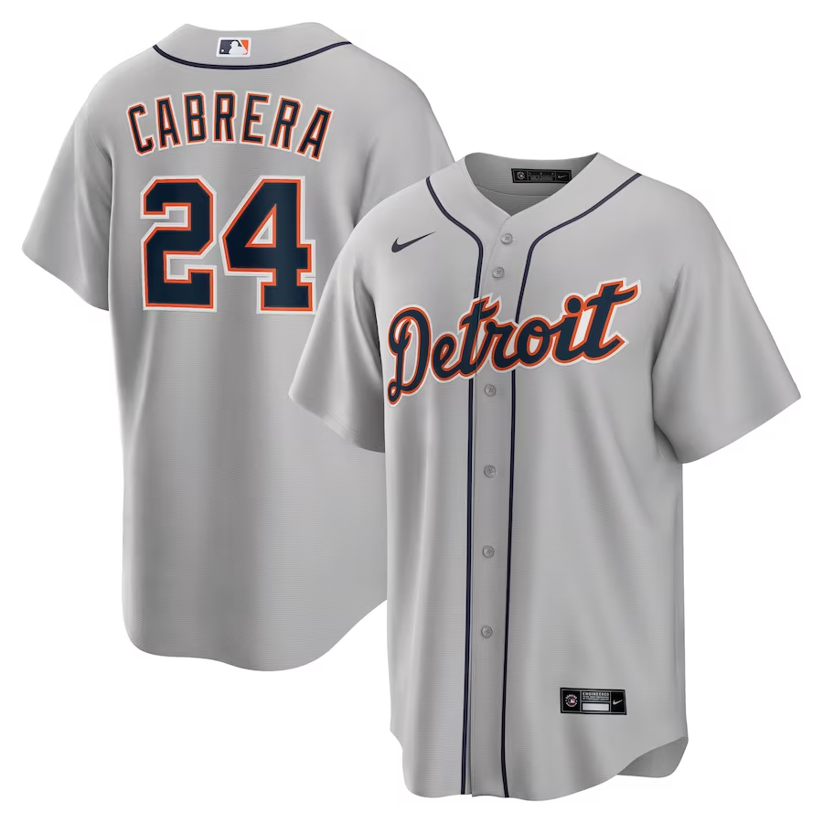 Detroit Tigers #24 Miguel Cabrera Nike Road Replica Player Name Jersey- Gray