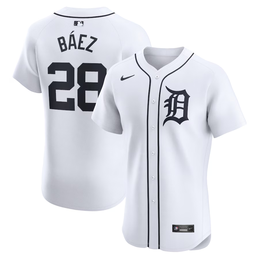 Detroit Tigers #28 Javier Baez Nike Home Elite Player Jersey- White