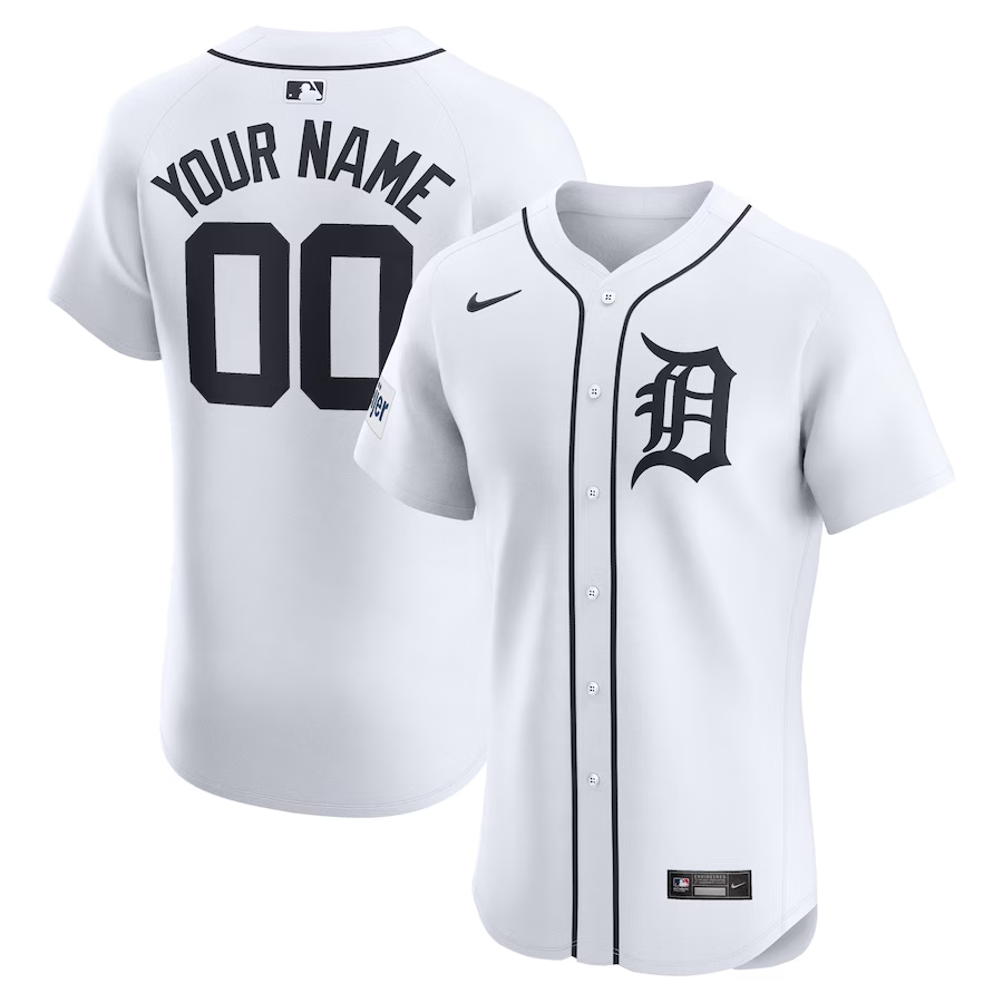 Detroit Tigers Customized Nike Home Elite Custom Patch Jersey- White