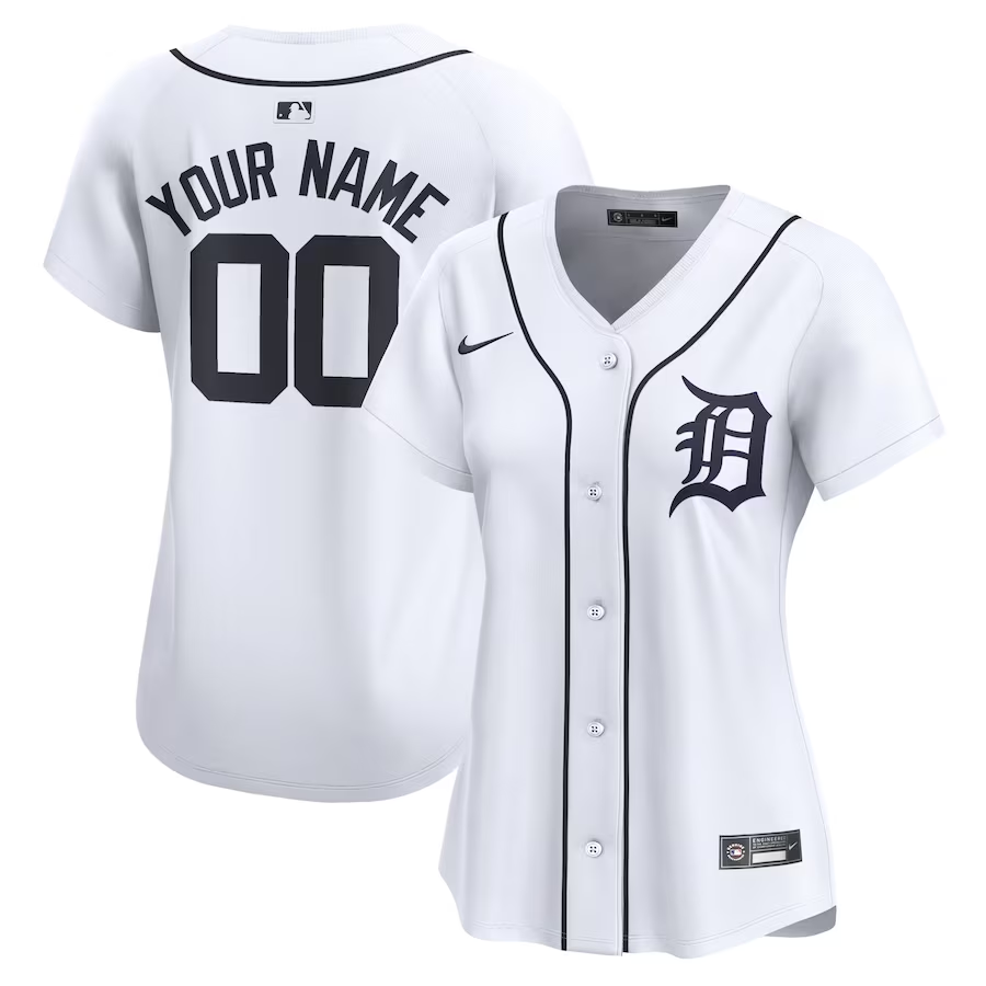 Detroit Tigers Customized Womens Nike Home Limited Custom Jersey- White