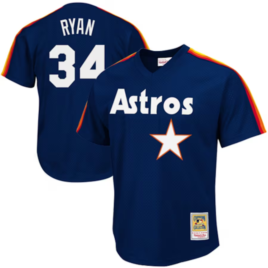 Houston Astros #34 Nolan Ryan Mitchell & Ness 1988 Authentic Cooperstown Collection Mesh Batting Practice Jersey- Navy
