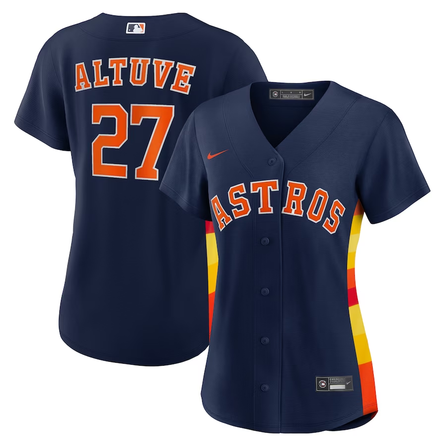 Houston Astros Womens #27 Jose Altuve Nike Alternate Replica Player Jersey- Navy