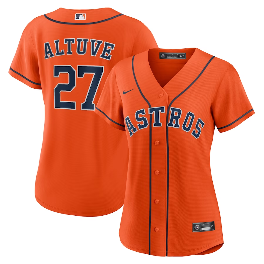 Houston Astros Womens #27 Jose Altuve Nike Alternate Replica Player Jersey- Orange