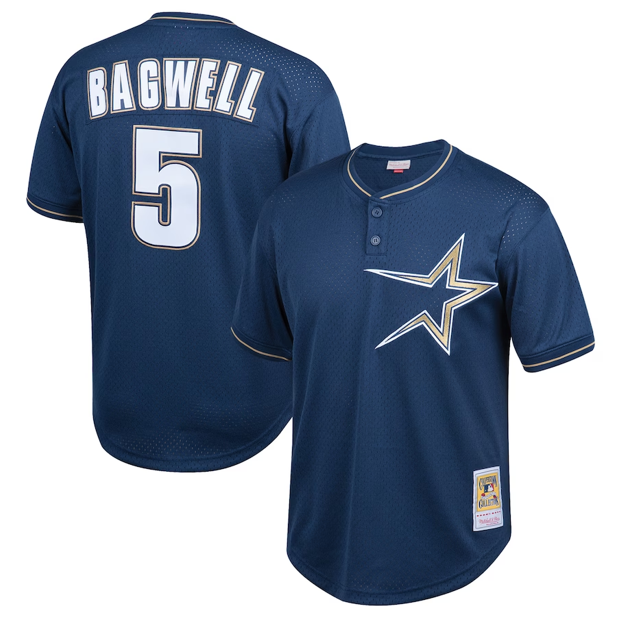 Houston Astros Youth #5 Jeff Bagwell Mitchell & Ness Cooperstown Collection Mesh Batting Practice Jersey- Navy