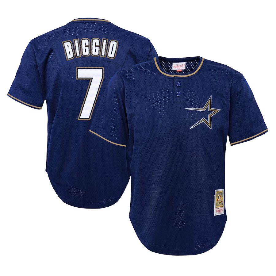 Houston Astros Youth #7 Craig Biggio Mitchell & Ness Cooperstown Collection Mesh Batting Practice Jersey- Navy