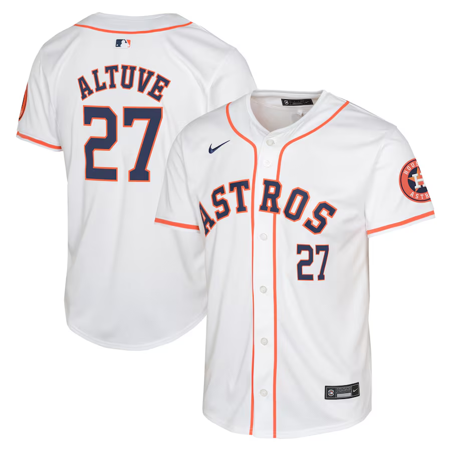 Houston Astros Youth #27 Jose Altuve Nike Home Limited Player Jersey- White
