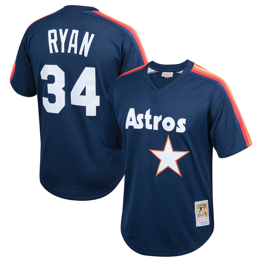 Houston Astros Youth #34 Nolan Ryan Mitchell & Ness Cooperstown Collection Mesh Batting Practice Jersey- Navy