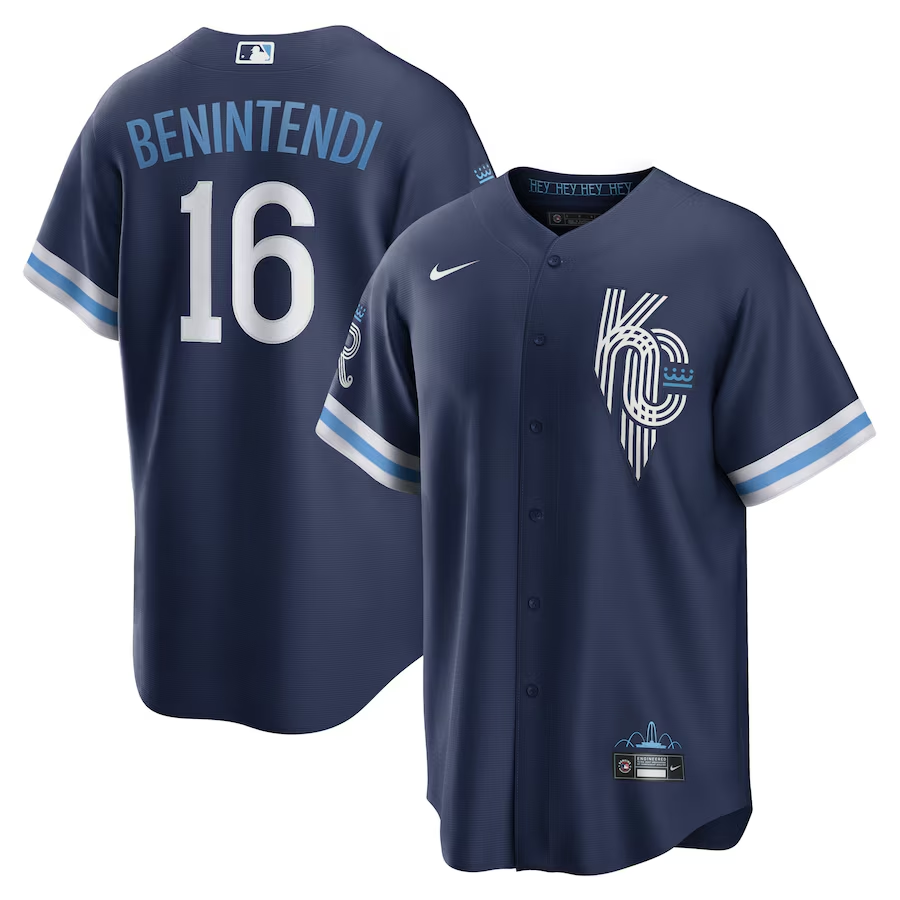 Kansas City Royals #16 Andrew Benintendi Nike City Connect Replica Player Jersey- Navy