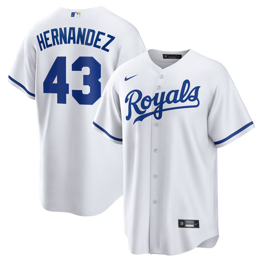 Kansas City Royals #43 Carlos Hernandez Nike Home Replica Player Jersey- White