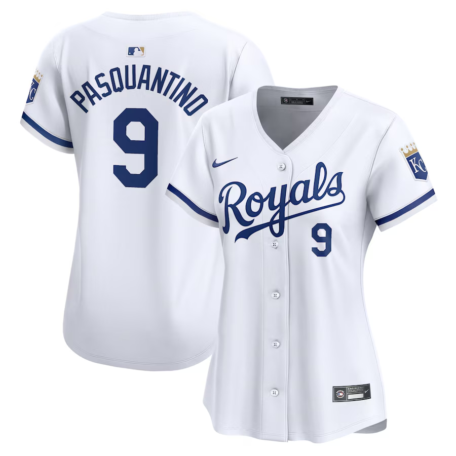 Kansas City Royals Womens #9 Vinnie Pasquantino Nike Home Limited Player Jersey- White