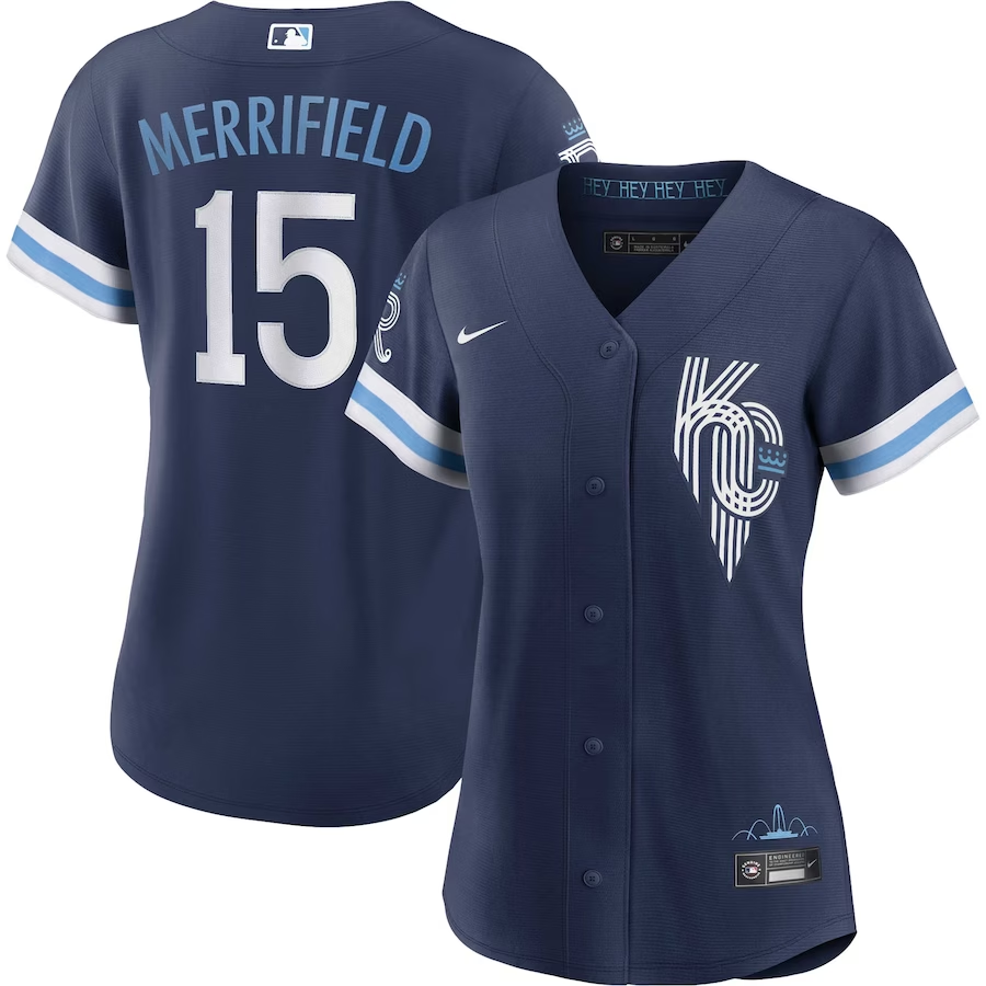 Kansas City Royals Womens #15 Whit Merrifield Nike City Connect Replica Player Jersey- Navy