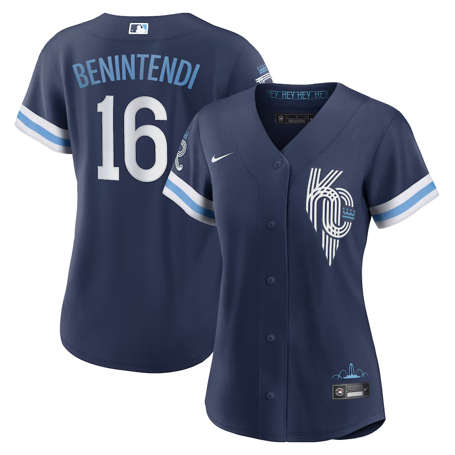 Kansas City Royals Womens #16 Andrew Benintendi Nike City Connect Replica Player Jersey- Navy