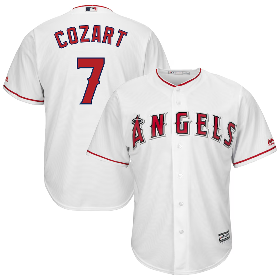 Los Angeles Angels #7 Zack Cozart Majestic Home Cool Base Player Jersey- White