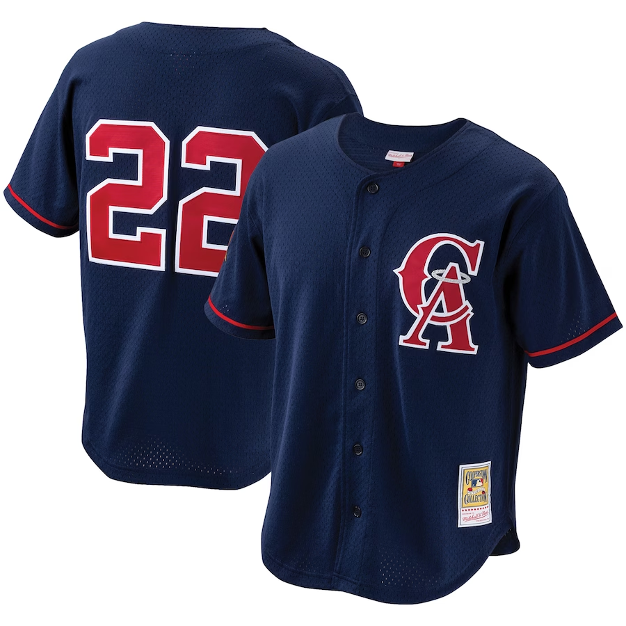 Los Angeles Angels #22 Bo Jackson Mitchell & Ness Cooperstown Collection Mesh Batting Practice Button-Up Jersey- Navy