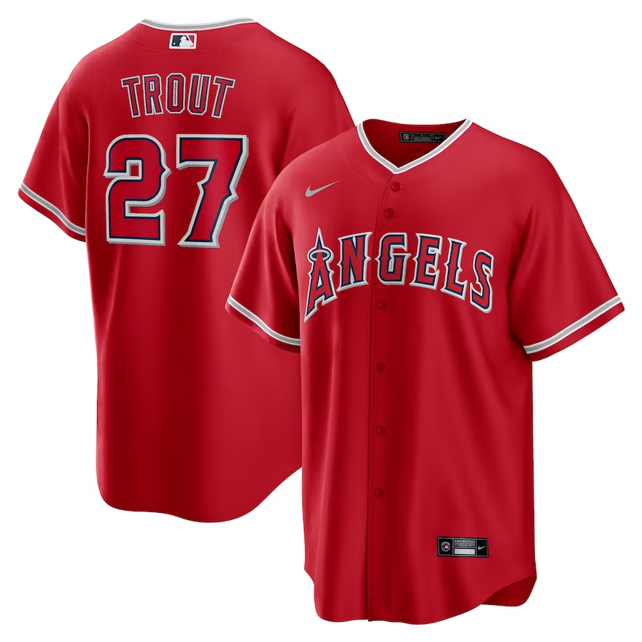 Los Angeles Angels #27 Mike Trout Nike Alternate Replica Player Name Jersey- Red